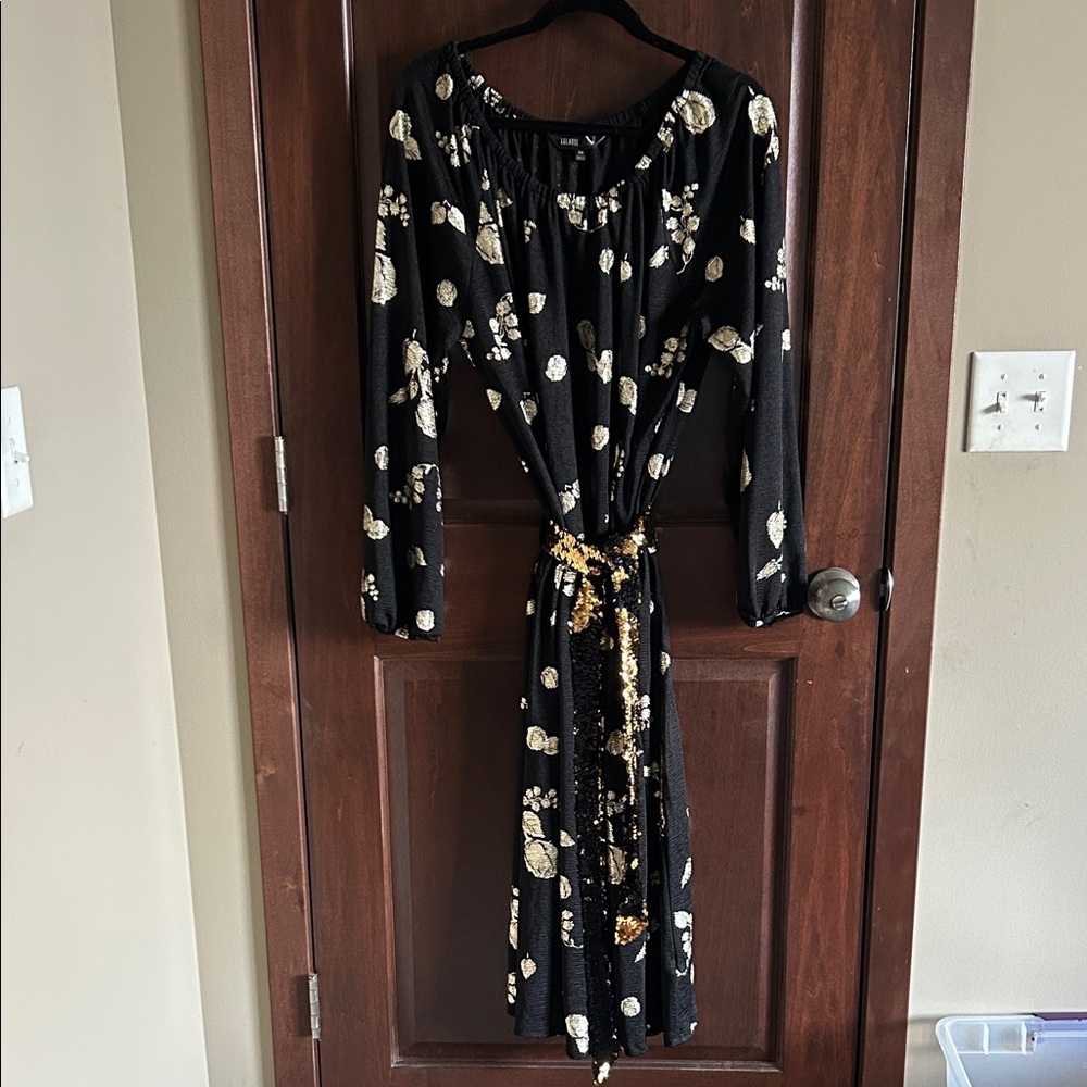 LuLaRoe Black and Gold Floral Long Sleeve Dress